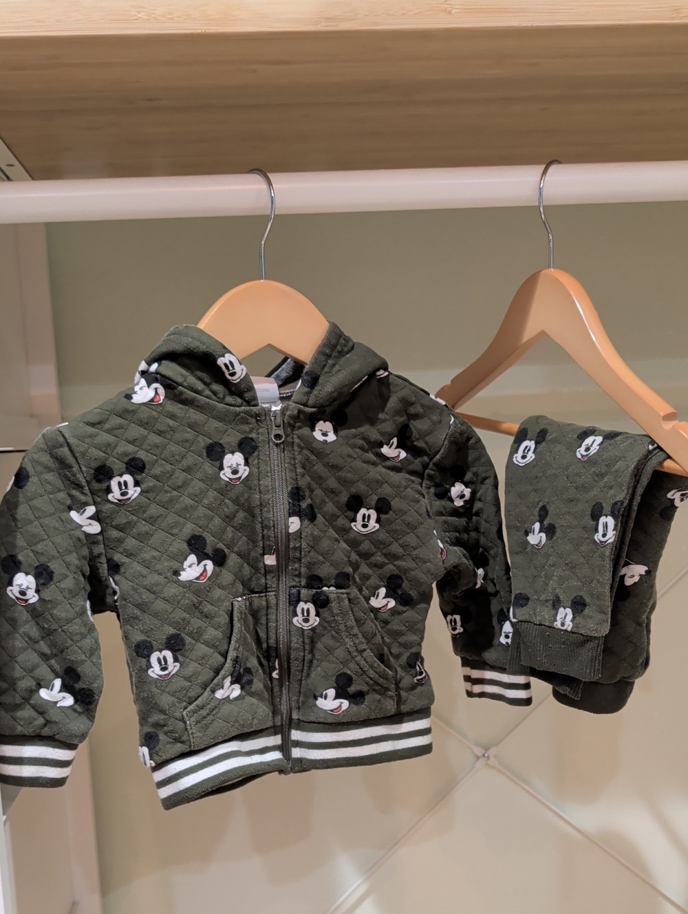 Disney Olive Green Mickey Mouse Quilted Hoodie and Joggers Set